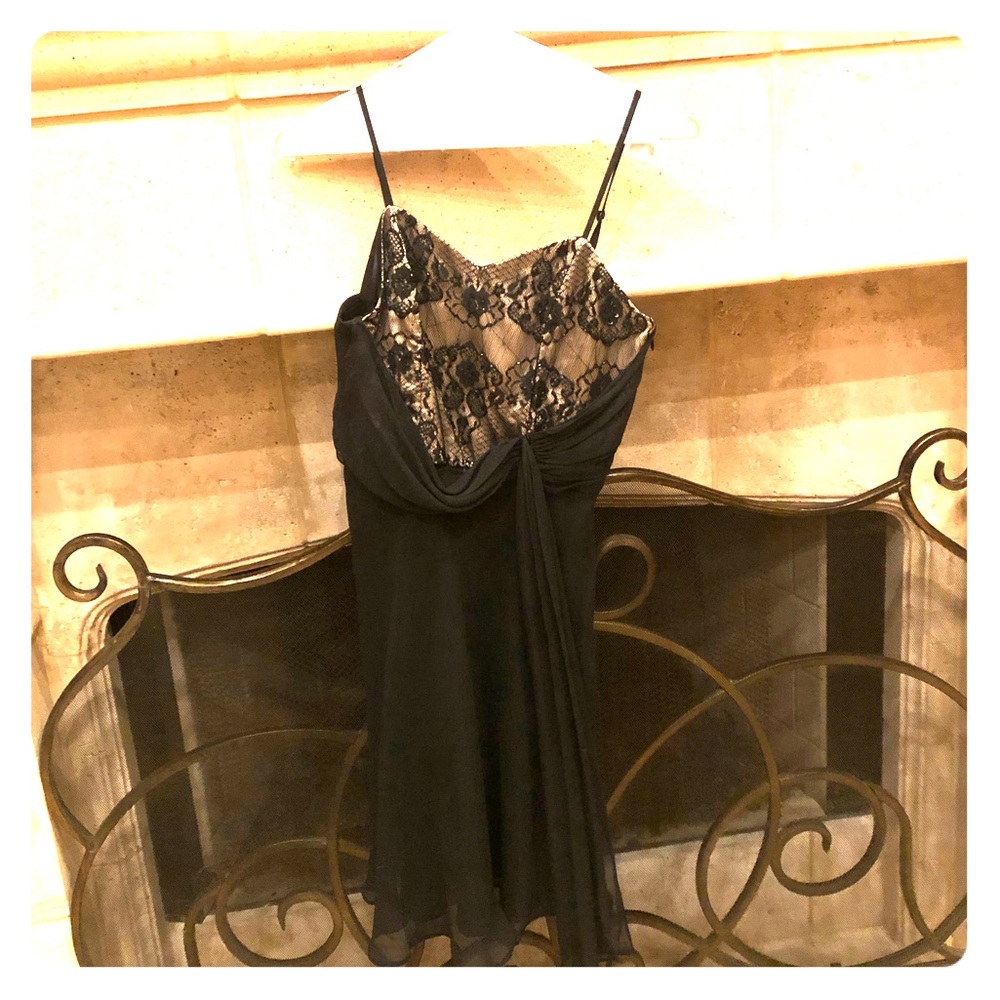 Black evening dress with sequined lace